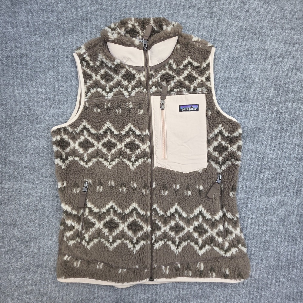 Patagonia Classic Retro-X Vest Women's Small Brown Aztec Zip Fleece Pocket RARE